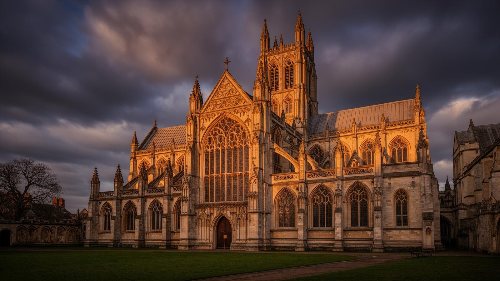 Winchester Cathedral at sunset